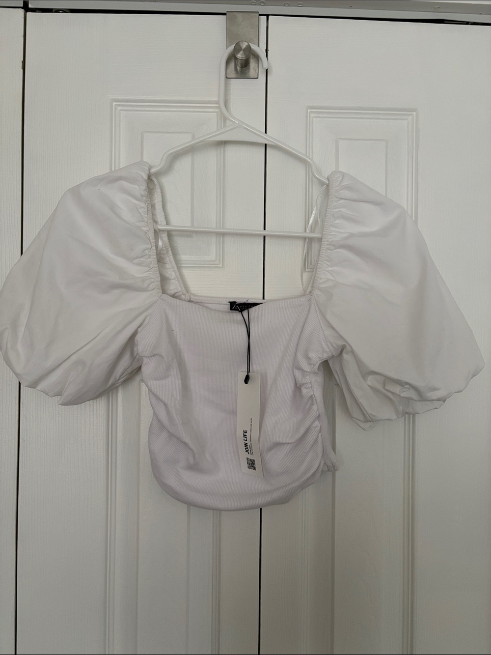 White Puff-Sleeve Crop Top - Zara